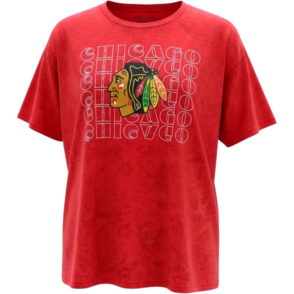 Fanatics Chicago Blackhawks NHL Red Acid Wash Graphic Tee Shirt Womens XL NEW